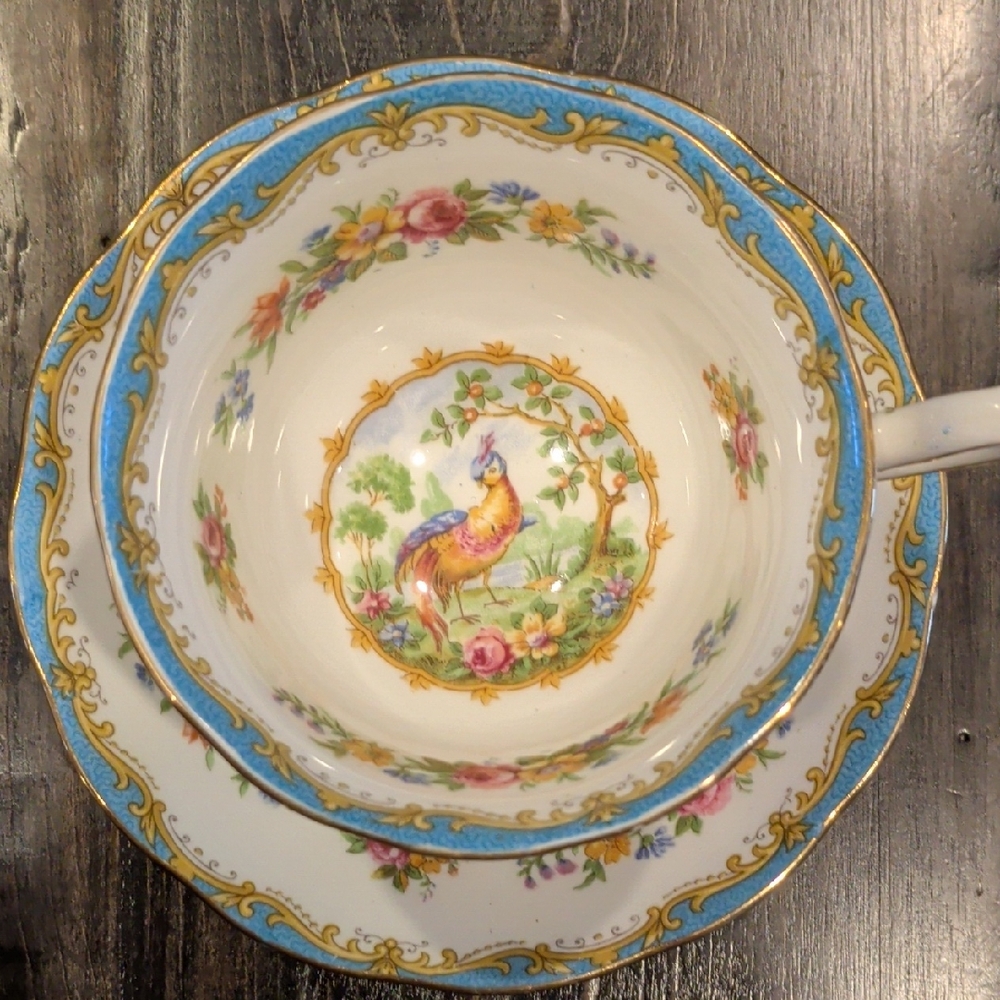 Royal Albert Blue and Gold Floral Teacup Set